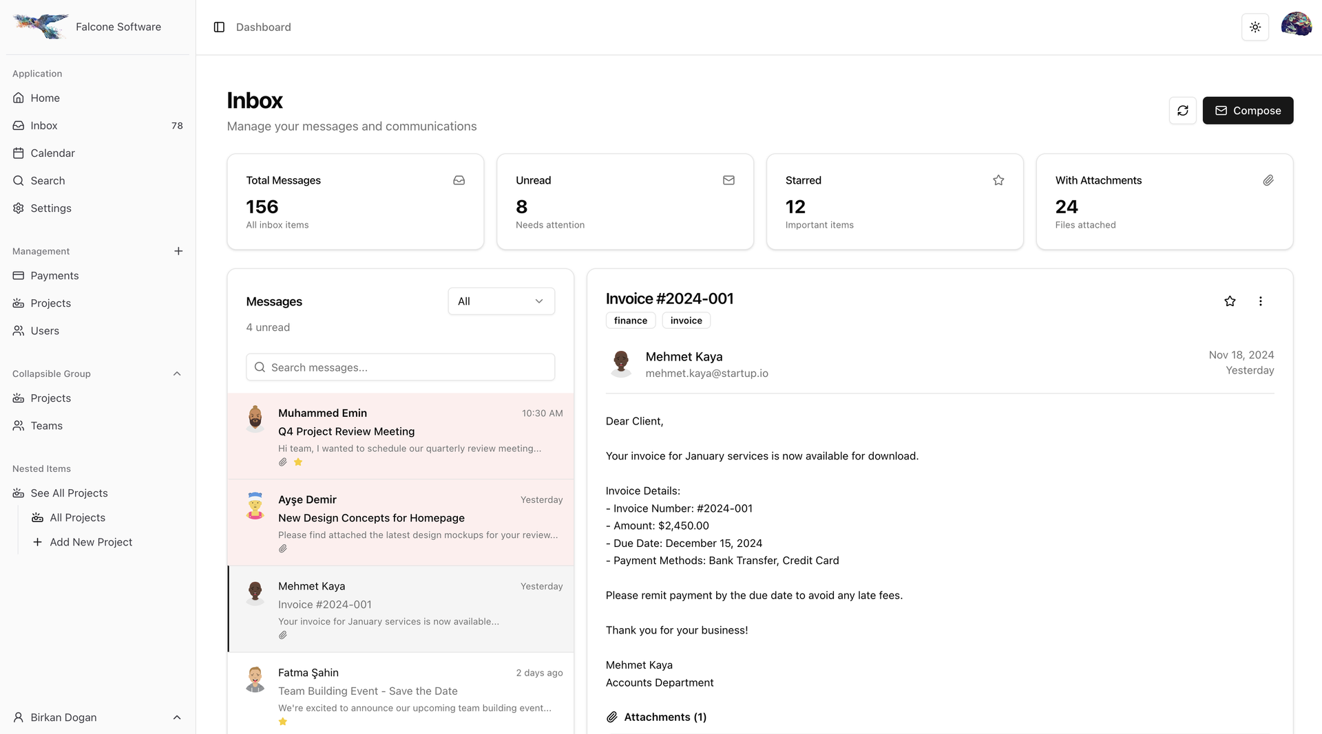 Falcone Dashboard screenshot 2